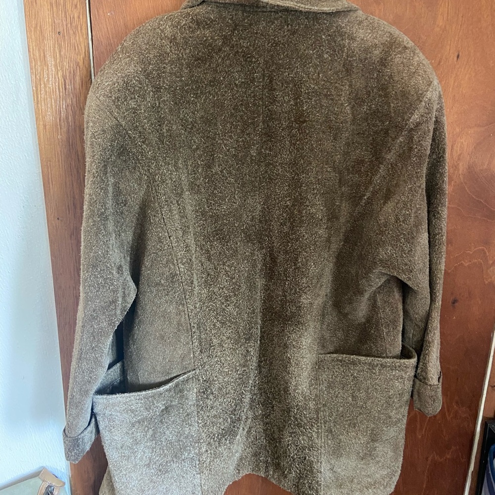 Women's Suede Open-Front Brown Leather Jacket - Picture 7 of 12